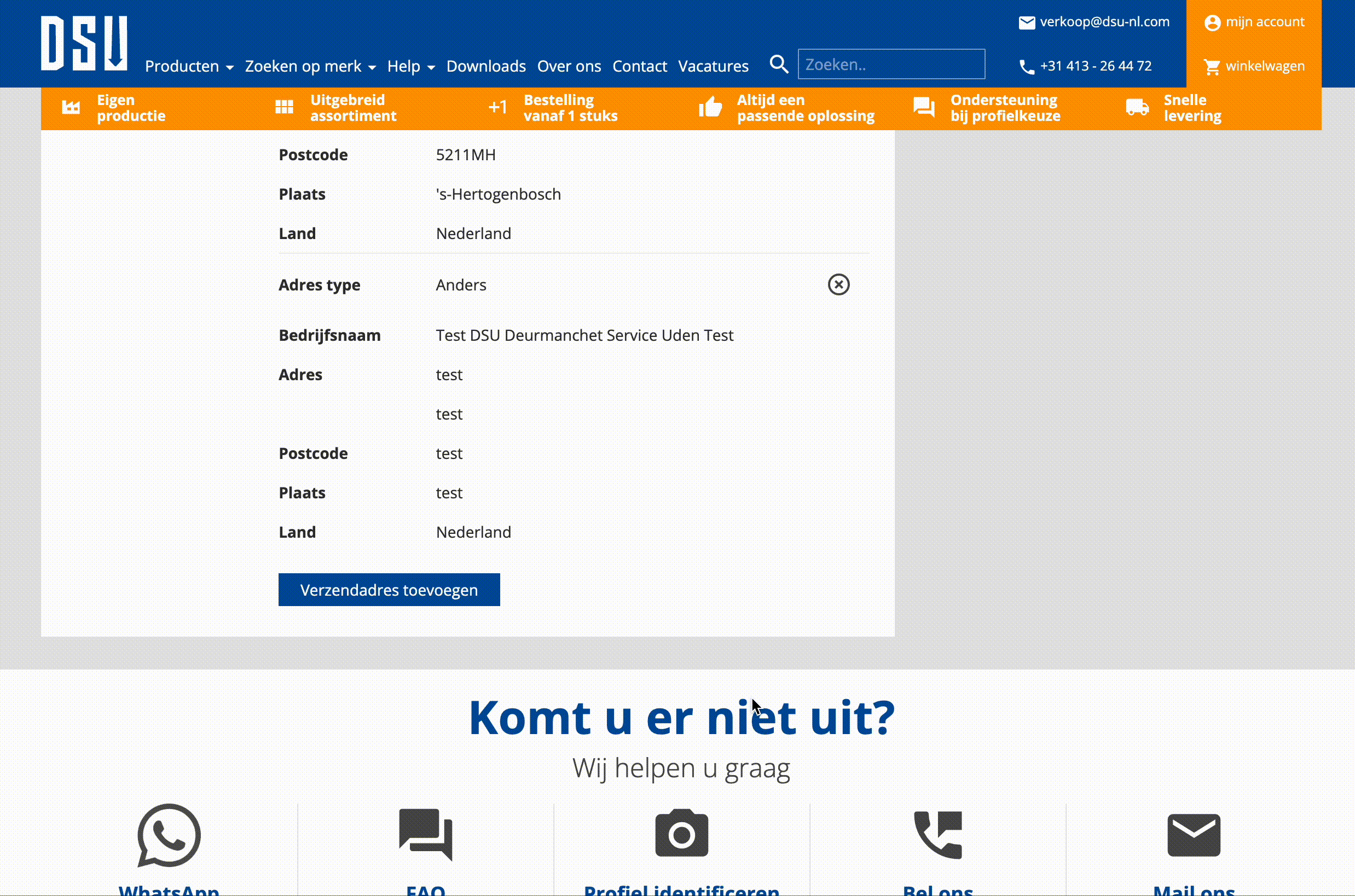 Verzendadres uit account verwijderen