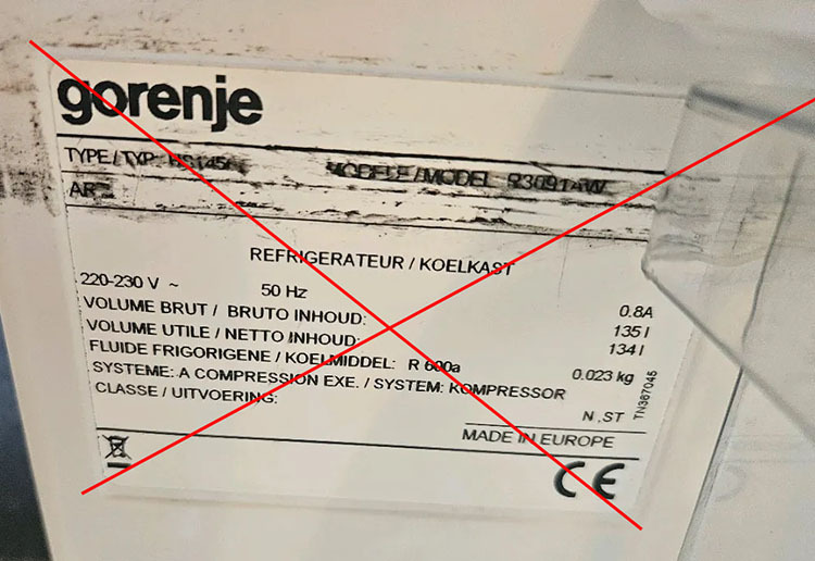 Gorenje-typenplaatje